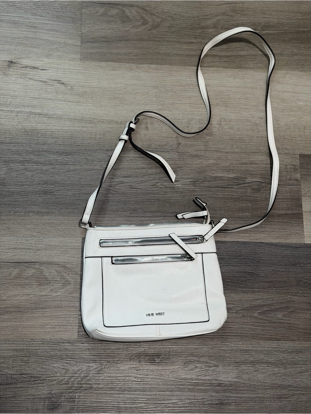 Nine West White Crossbody Bag with Silver Zippers - Picture 1 of 1